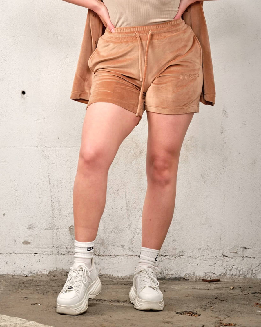 Soft velvet shorts - Golden brown