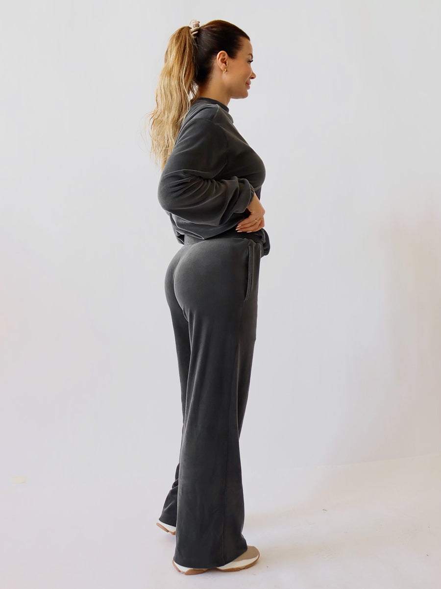 Soft velvet wide pant - Charcoal