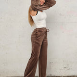 Soft velvet wide pant - Faded brown