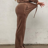 Soft velvet wide pant - Faded brown