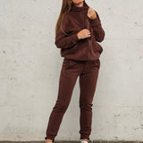 Jersey zip hoodie - Deep brown