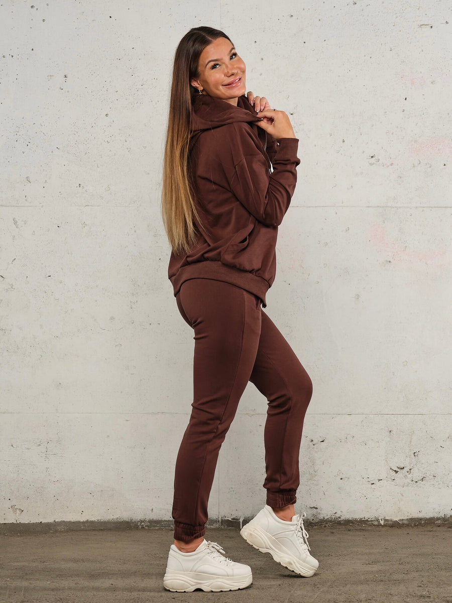 Jersey zip hoodie - Deep brown