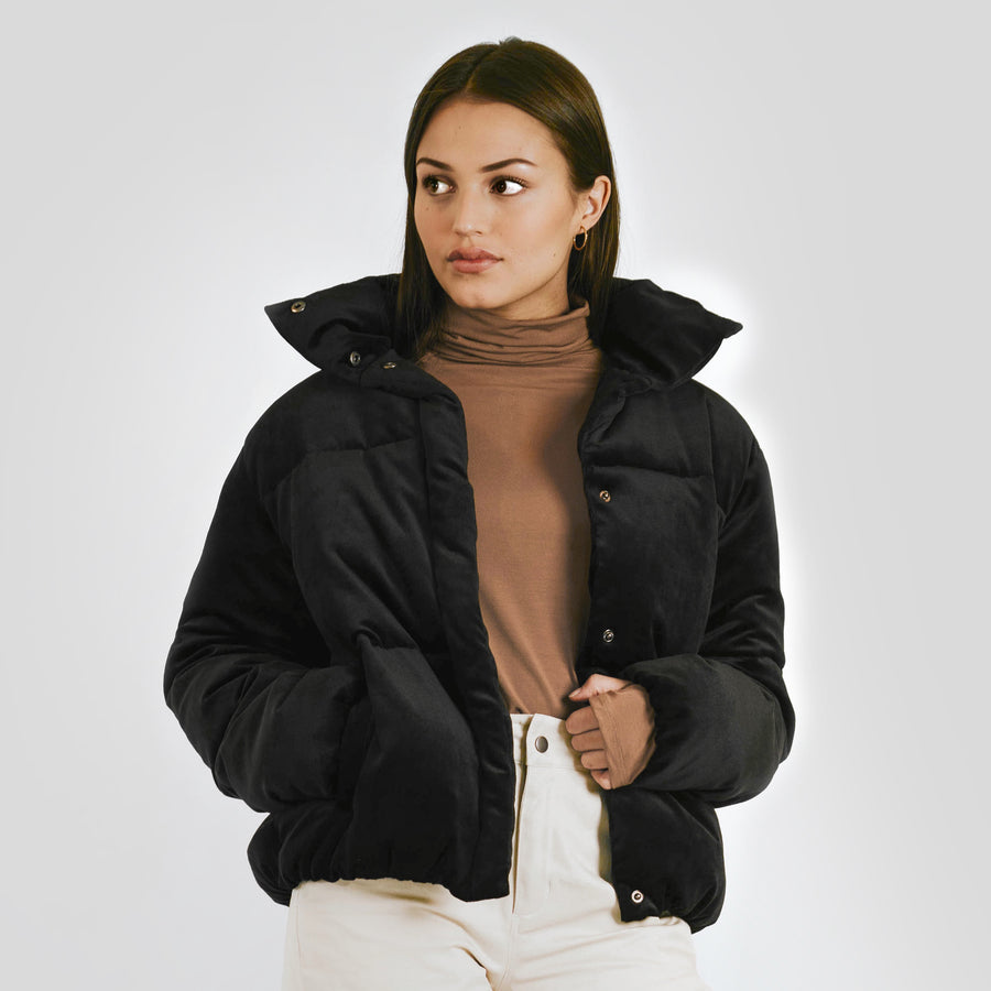 Velvet puff jacket - black (6278627492007)