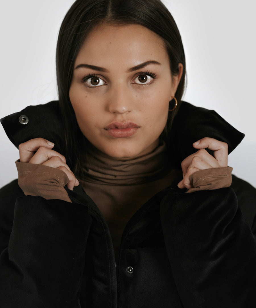 Velvet puff jacket - black (6278627492007)