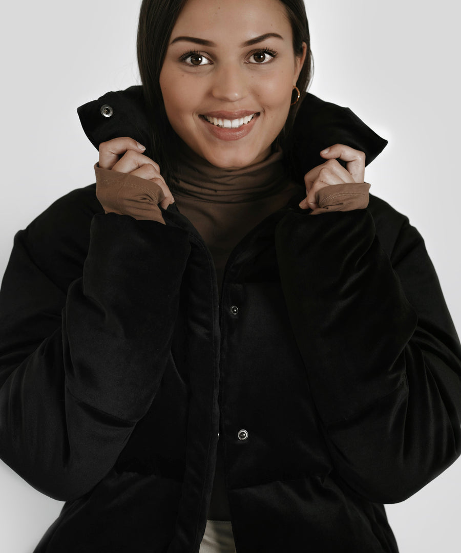 Velvet puff jacket - black (6278627492007)