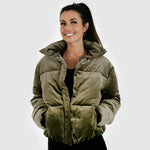 Velvet puff jacket - olive (6278623396007)