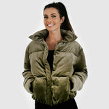Velvet puff jacket - olive (6278623396007)