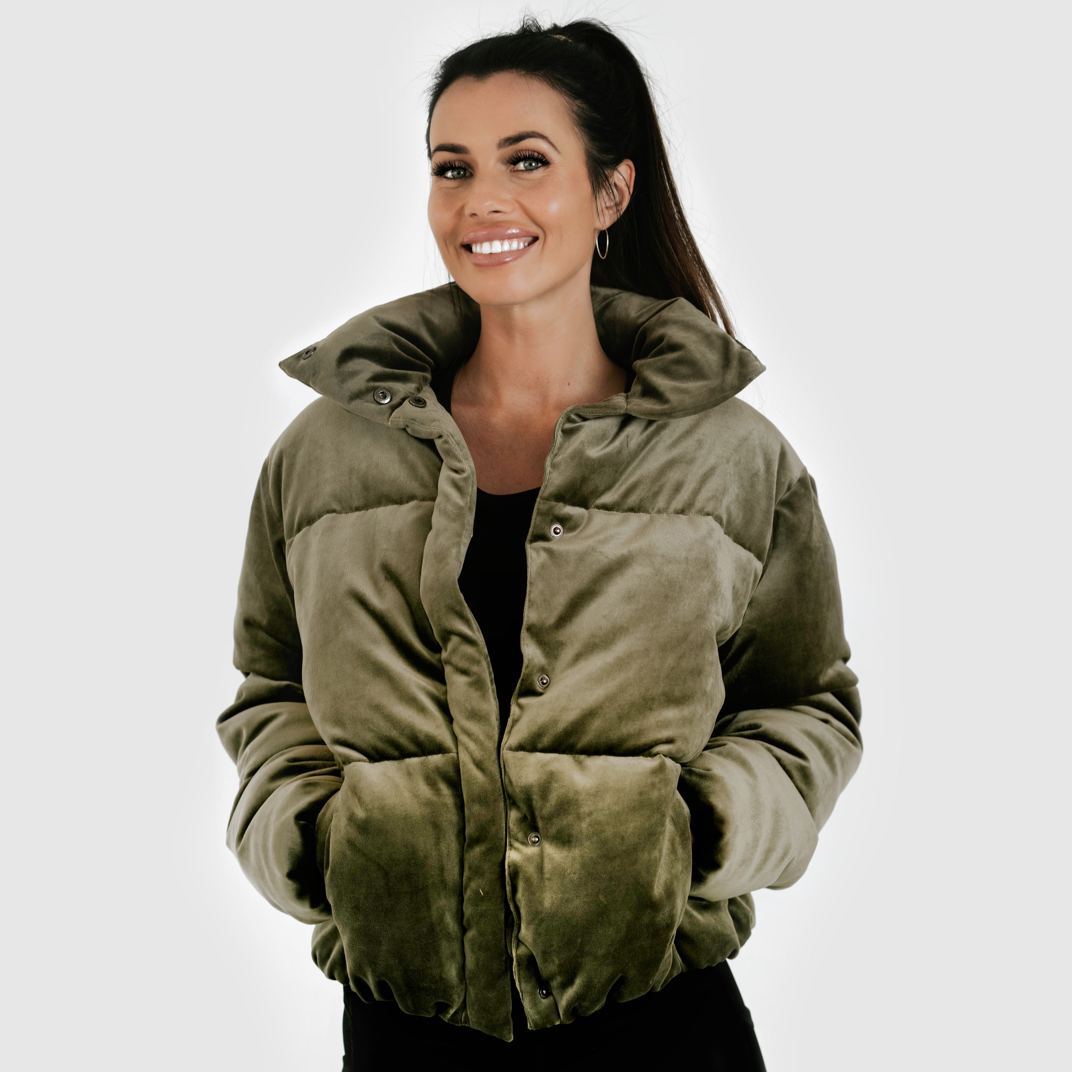 Velvet puff jacket - olive (6278623396007)