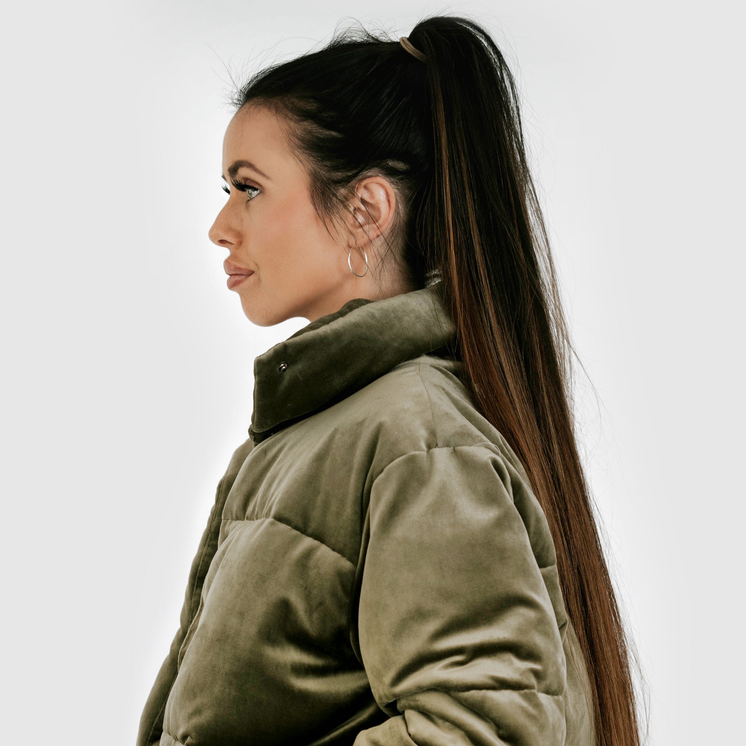 Velvet puff jacket - olive (6278623396007)