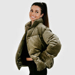 Velvet puff jacket - olive (6278623396007)