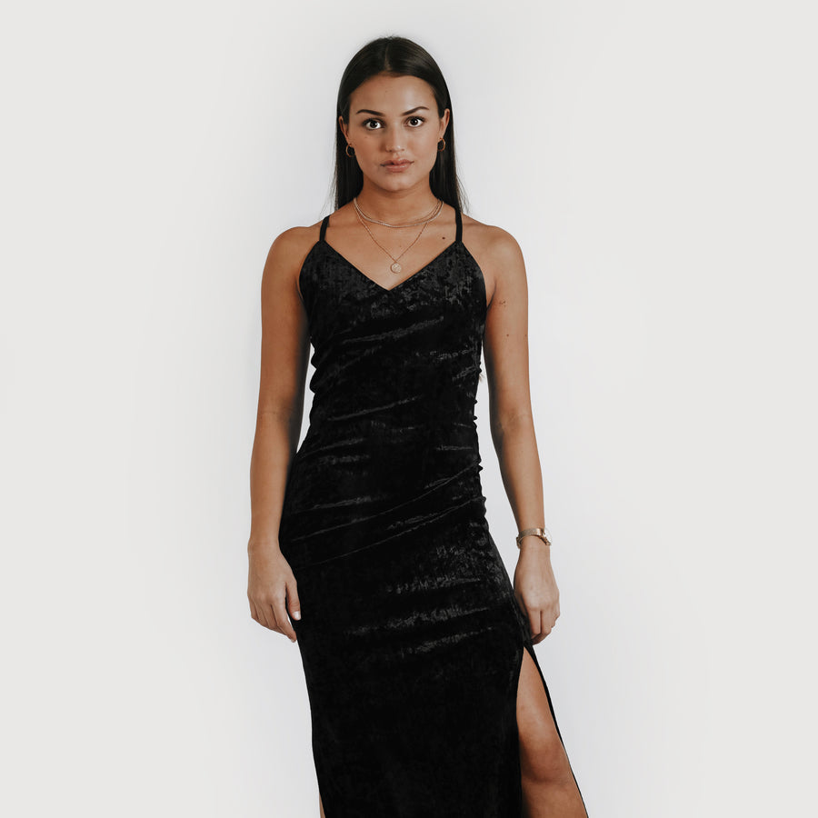 Velvet dress - black (6278678020263)