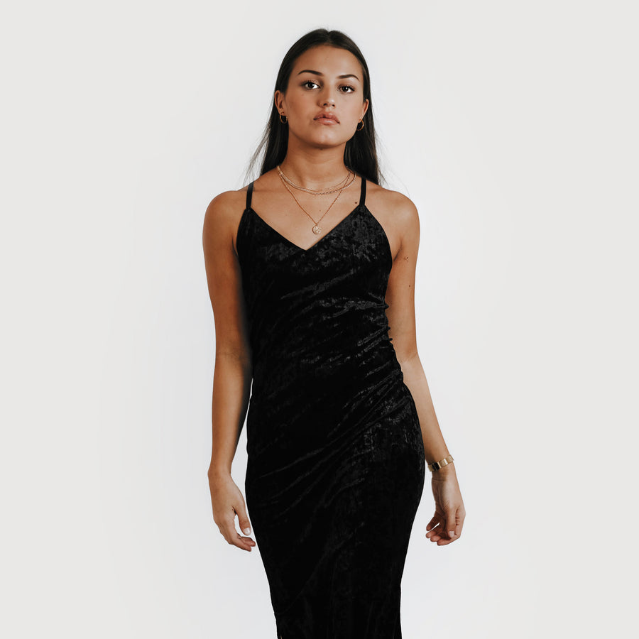 Velvet dress - black (6278678020263)