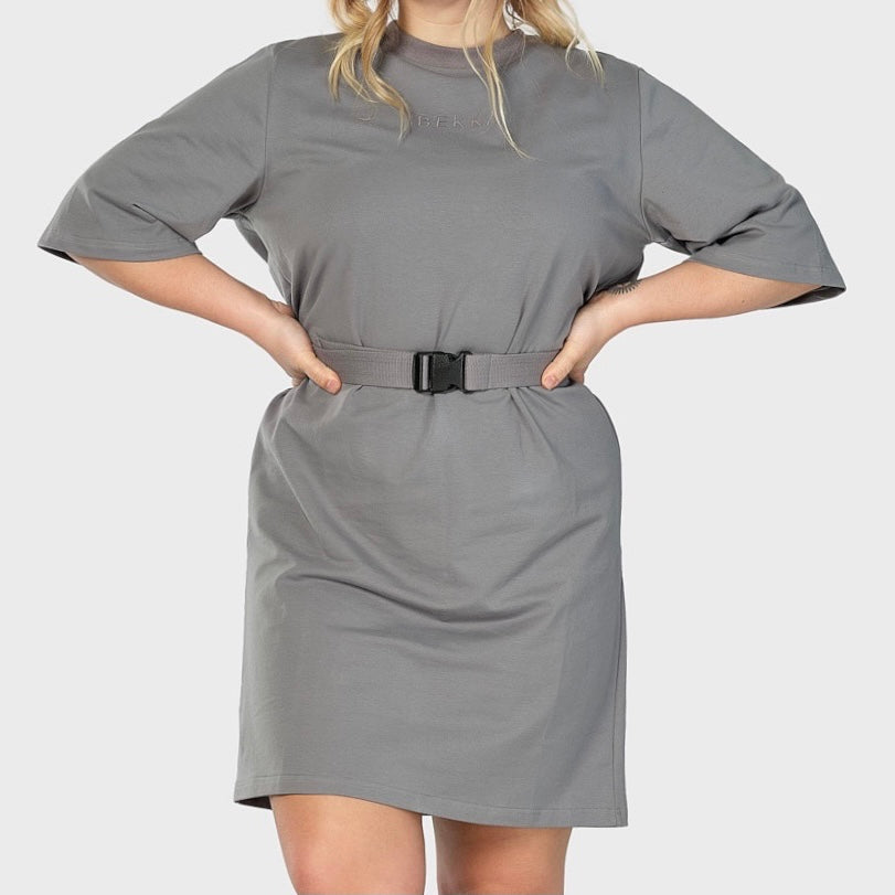 Oversized tee dress (m/belte) - gray (6292688011431)