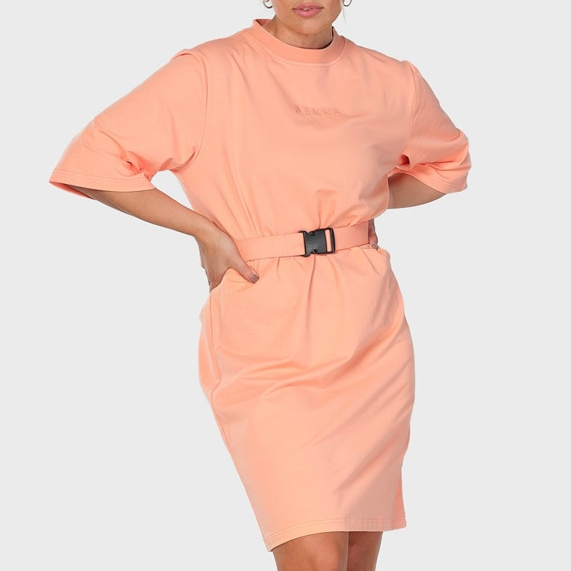 Oversized tee dress (m/belte) - coral (6292675952807)