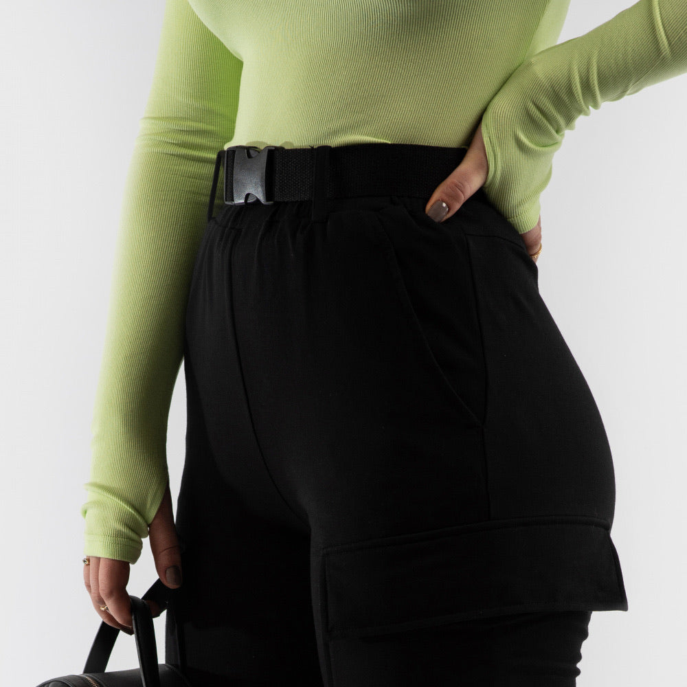 Soft cargo pant (m/belte) - black (6278943047847)