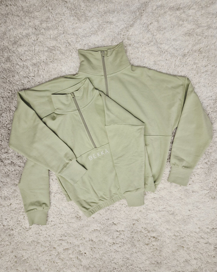 YOUNG Highschool zip sweater - Light herb