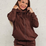 Jersey zip hoodie - Deep brown
