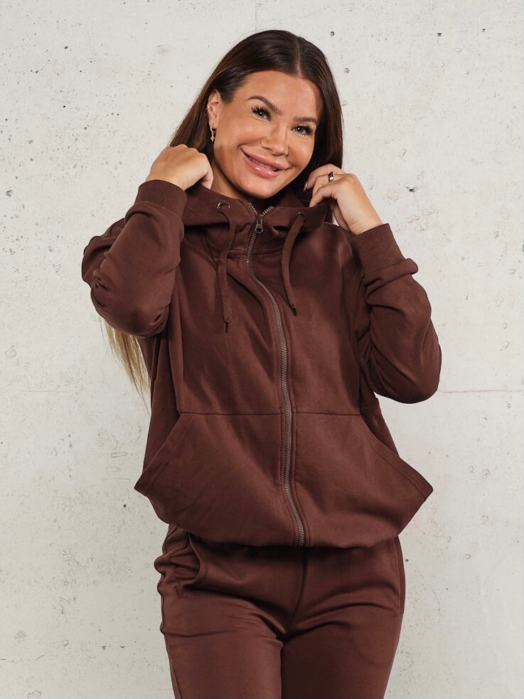 Jersey zip hoodie - Deep brown