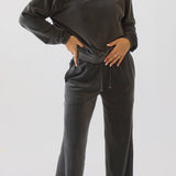 Soft velvet wide pant - Charcoal